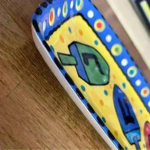 Chris Bubany Tucson Artist Hand Painted Hanukkah Dreidel Dish - Picture 2 of 4